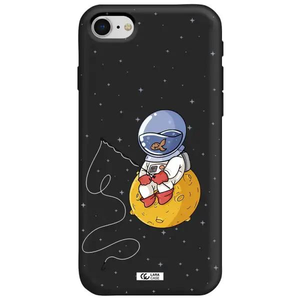 a cartoon of an astronaut sitting on a moon Apple iPhone se 2020 Silicone black Case