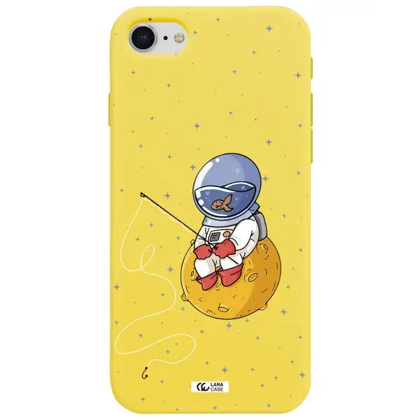 a cartoon of an astronaut sitting on a moon Apple iPhone se 2020 Silicone canary yellow Case