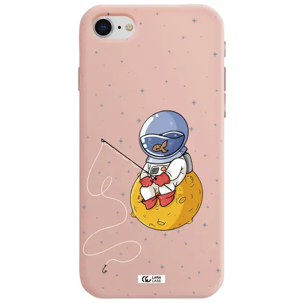 a cartoon of an astronaut sitting on a moon Apple iPhone se 2020 Silicone pastel pink Case
