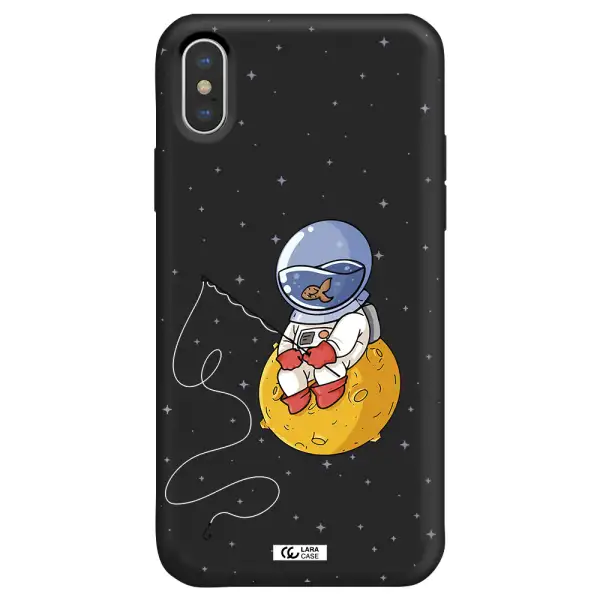 a cartoon of an astronaut sitting on a moon Apple iPhone X Silicone black Case