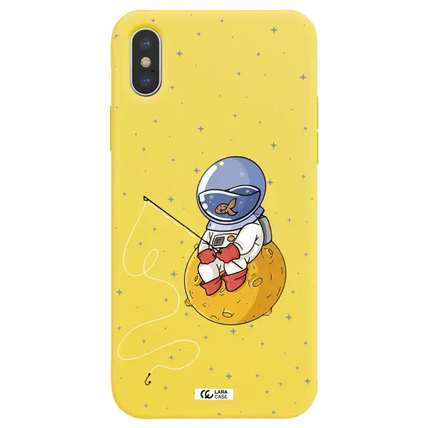 a cartoon of an astronaut sitting on a moon Apple iPhone X Silicone canary yellow Case