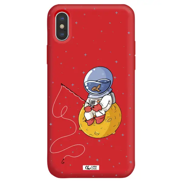 a cartoon of an astronaut sitting on a moon Apple iPhone X Silicone Imperial Red Case