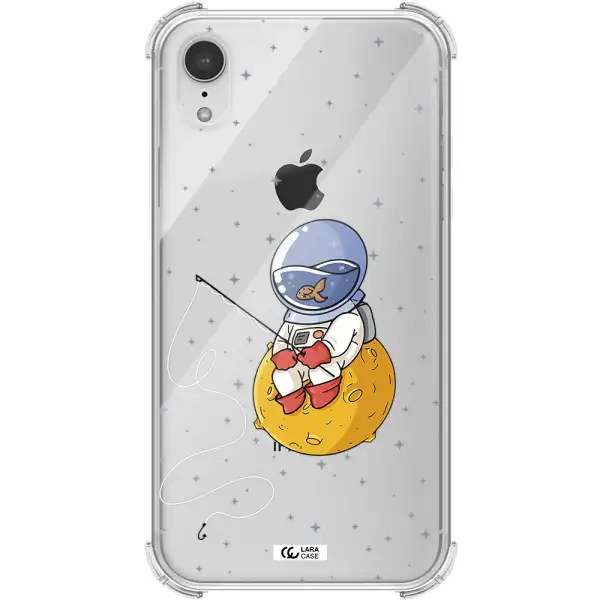 a cartoon of an astronaut sitting on a moon Apple iPhone XR Clear PC Case