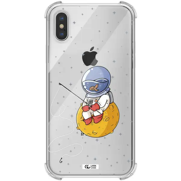a cartoon of an astronaut sitting on a moon Apple iPhone XS max Clear PC Case