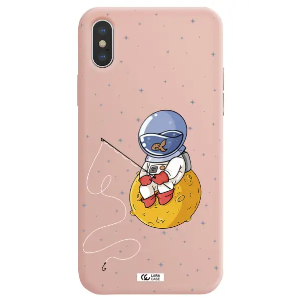 a cartoon of an astronaut sitting on a moon Apple iPhone XS max Silicone pastel pink Case