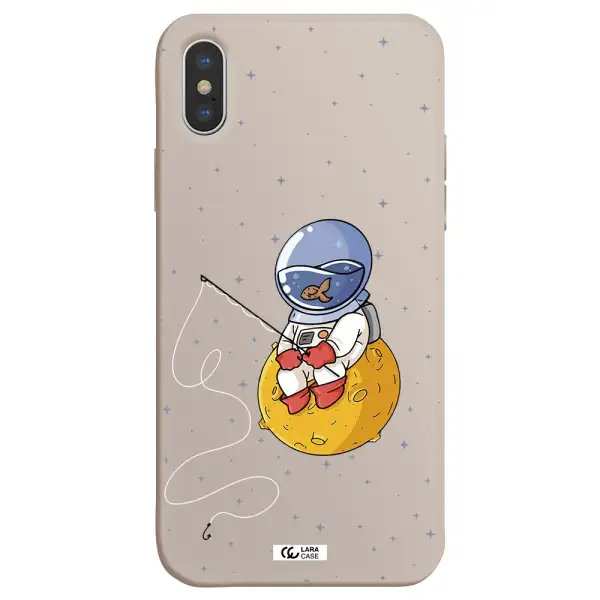 a cartoon of an astronaut sitting on a moon Apple iPhone XS Silicone Stone Case