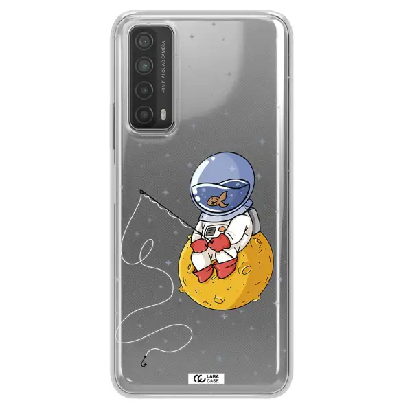 a cartoon of an astronaut sitting on a moon Huawei P Smart 2021 Clear TPU Case