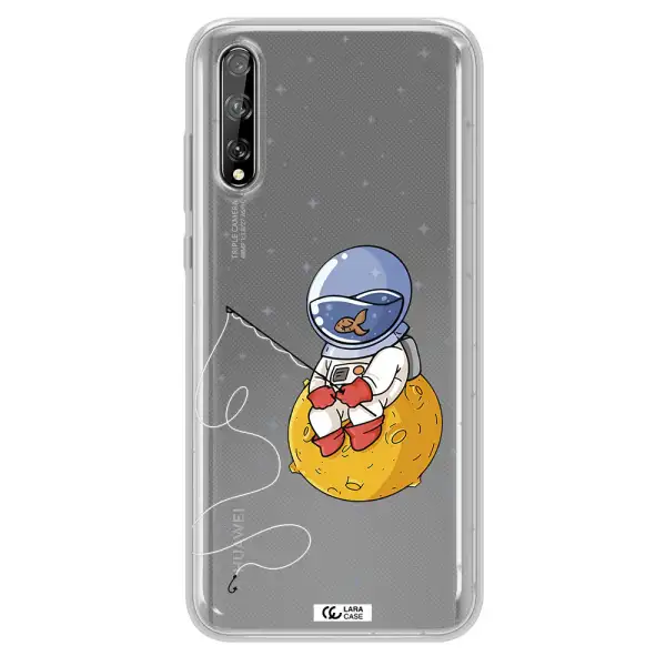 a cartoon of an astronaut sitting on a moon Huawei P Smart S Clear TPU Case