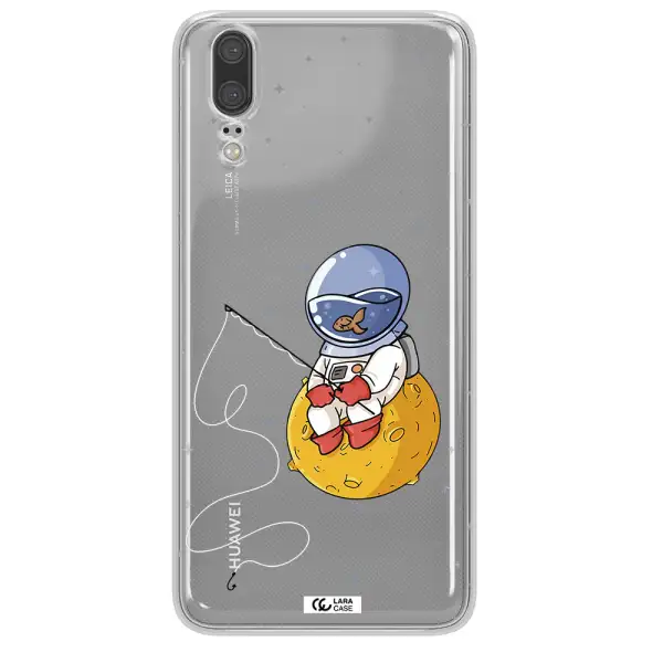 a cartoon of an astronaut sitting on a moon Huawei P20 Clear TPU Case