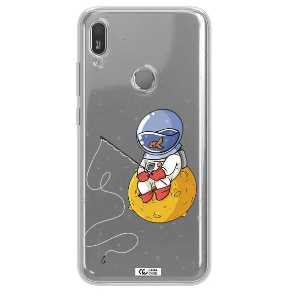 a cartoon of an astronaut sitting on a moon Huawei Y6 2019 Clear TPU Case