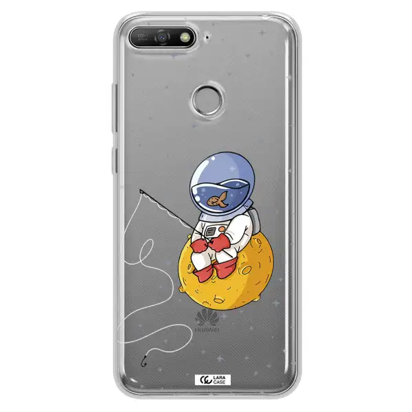 a cartoon of an astronaut sitting on a moon Huawei Y6 Prime 2018 Clear TPU Case