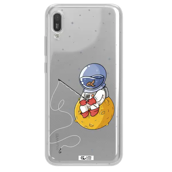 a cartoon of an astronaut sitting on a moon Huawei Y6 Pro 2019 Clear TPU Case
