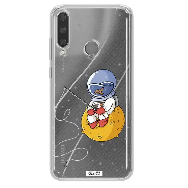 a cartoon of an astronaut sitting on a moon Huawei Y6P Clear TPU Case