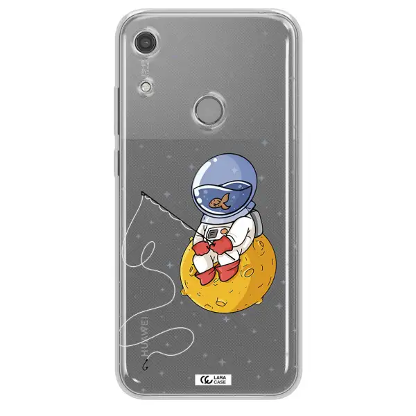 a cartoon of an astronaut sitting on a moon Huawei Y6S Clear TPU Case