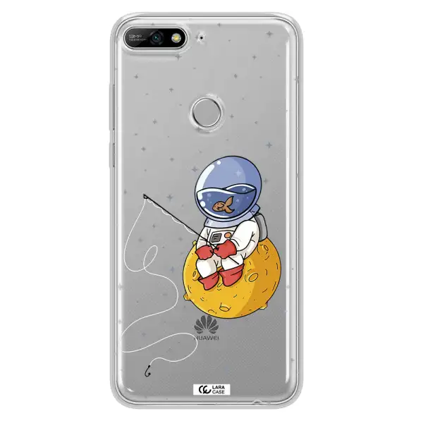 a cartoon of an astronaut sitting on a moon Huawei Y7 2018 Clear TPU Case