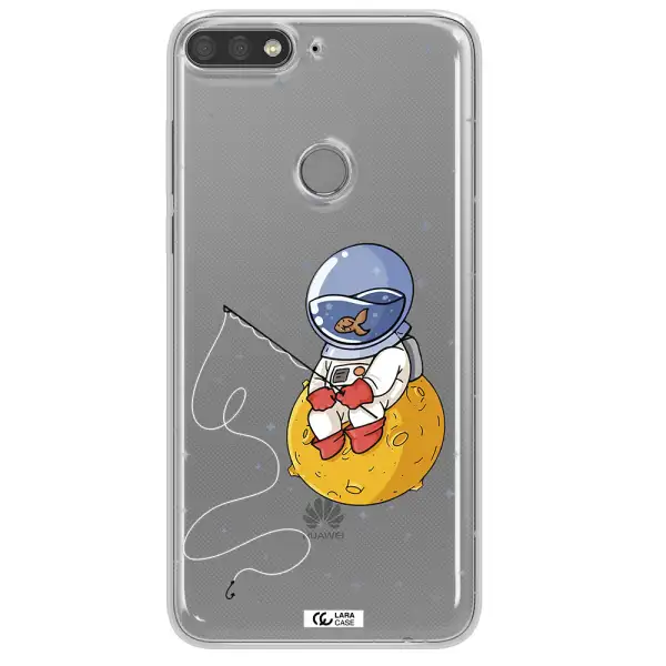 a cartoon of an astronaut sitting on a moon Huawei Y7 Prime 2018 Clear TPU Case