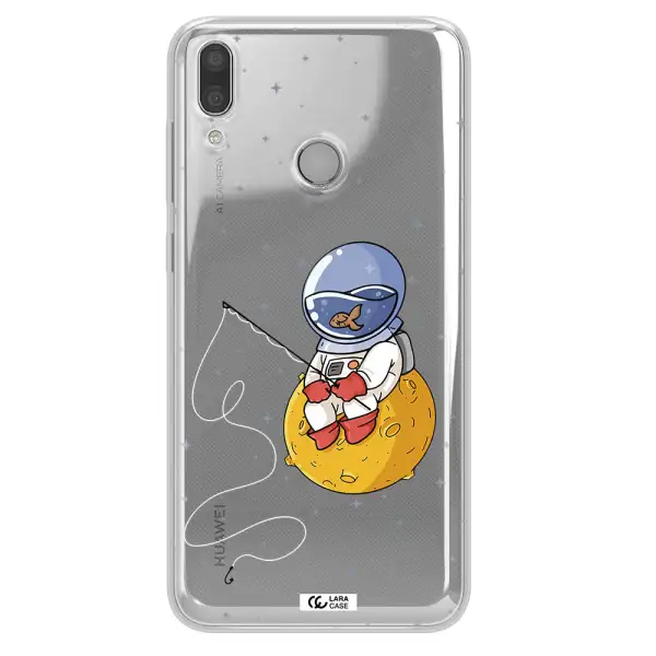 a cartoon of an astronaut sitting on a moon Huawei Y9 2019 Clear TPU Case