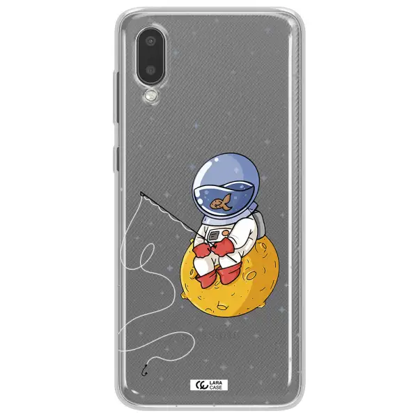 a cartoon of an astronaut sitting on a moon Samsung A02 Clear TPU Case
