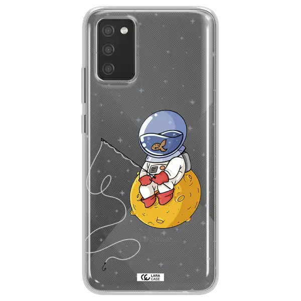 a cartoon of an astronaut sitting on a moon Samsung A02S Clear TPU Case