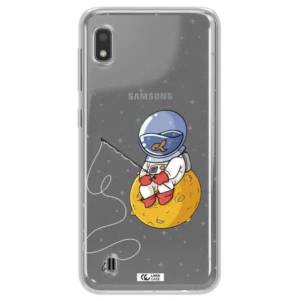 a cartoon of an astronaut sitting on a moon Samsung A10 Clear TPU Case