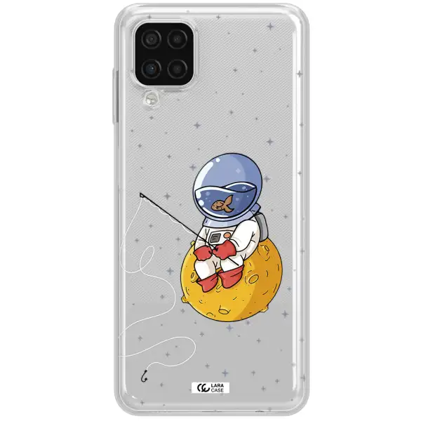 a cartoon of an astronaut sitting on a moon Samsung A12 4g Clear TPU Case