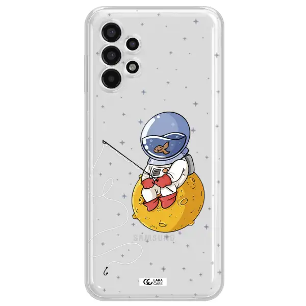 a cartoon of an astronaut sitting on a moon Samsung A13 4g Clear TPU Case