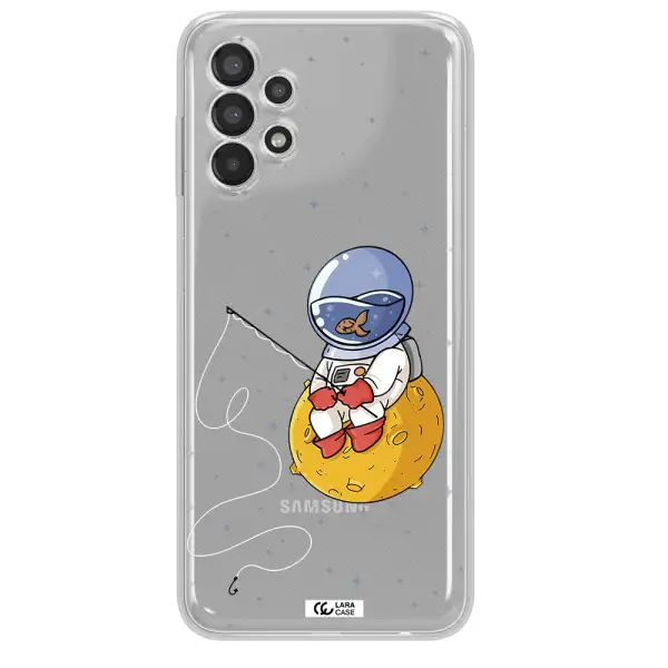 a cartoon of an astronaut sitting on a moon Samsung A13 Clear TPU Case