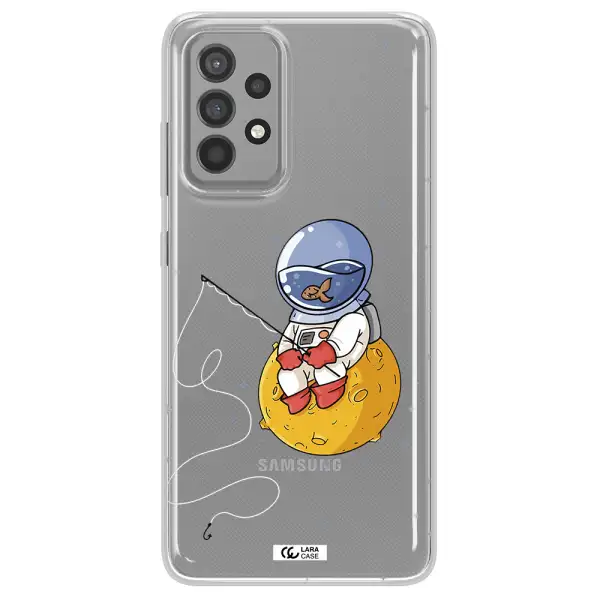 a cartoon of an astronaut sitting on a moon Samsung A52 Clear TPU Case