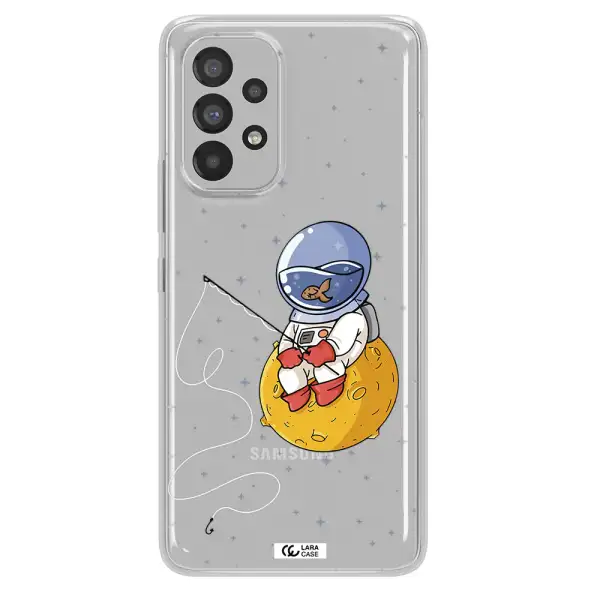 a cartoon of an astronaut sitting on a moon Samsung A53 Clear TPU Case