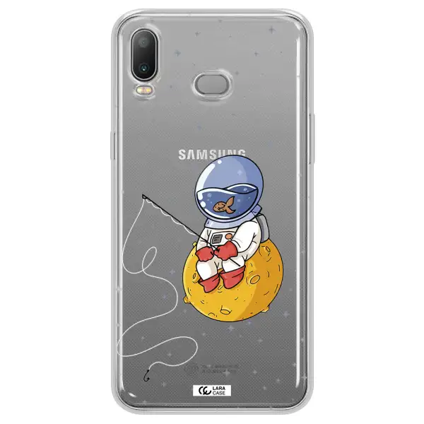 a cartoon of an astronaut sitting on a moon Samsung A6S Clear TPU Case