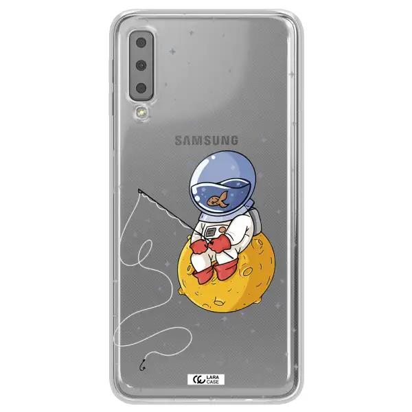 a cartoon of an astronaut sitting on a moon Samsung A7 2018 Clear TPU Case