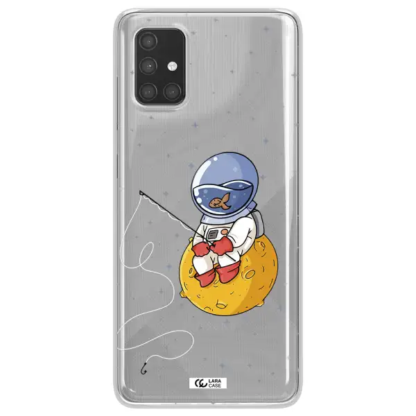 a cartoon of an astronaut sitting on a moon Samsung A71 Clear TPU Case