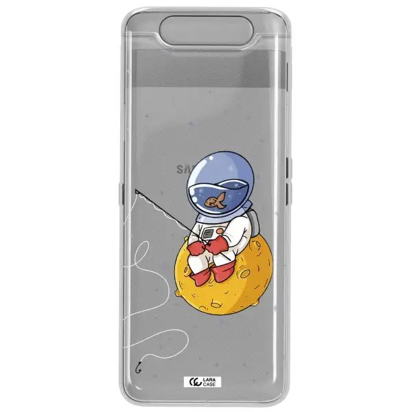 a cartoon of an astronaut sitting on a moon Samsung A80 Clear TPU Case