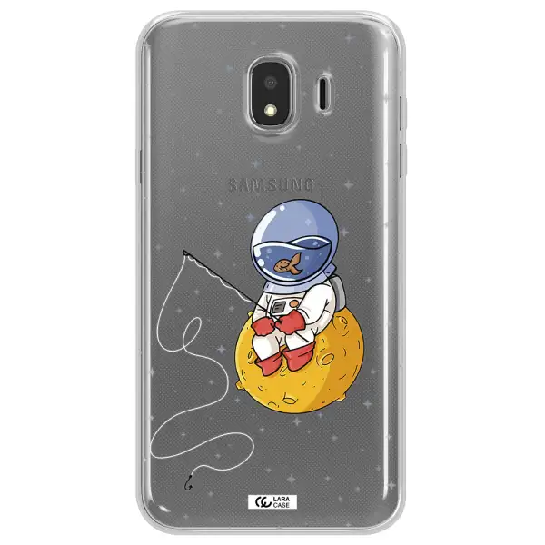 a cartoon of an astronaut sitting on a moon Samsung J4 Clear TPU Case