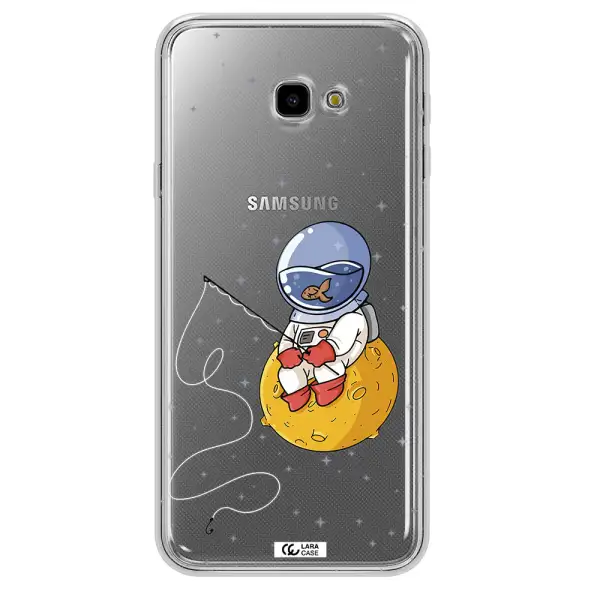 a cartoon of an astronaut sitting on a moon Samsung J4 Plus Clear TPU Case
