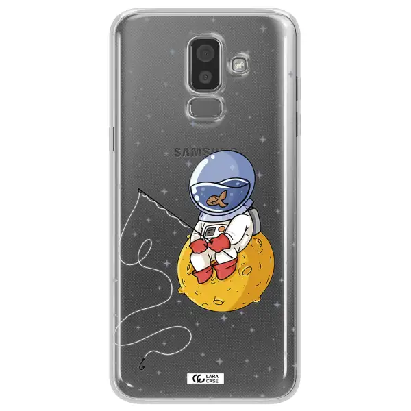 a cartoon of an astronaut sitting on a moon Samsung J8 Clear TPU Case