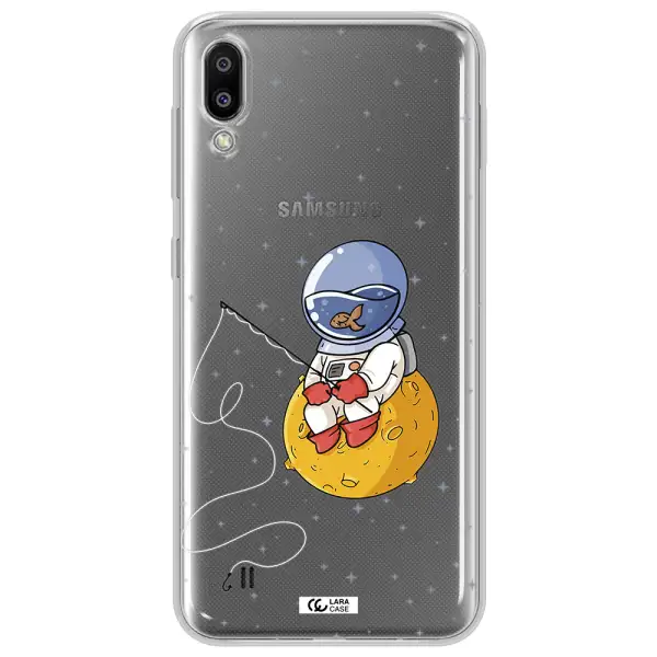 a cartoon of an astronaut sitting on a moon Samsung M10 Clear TPU Case
