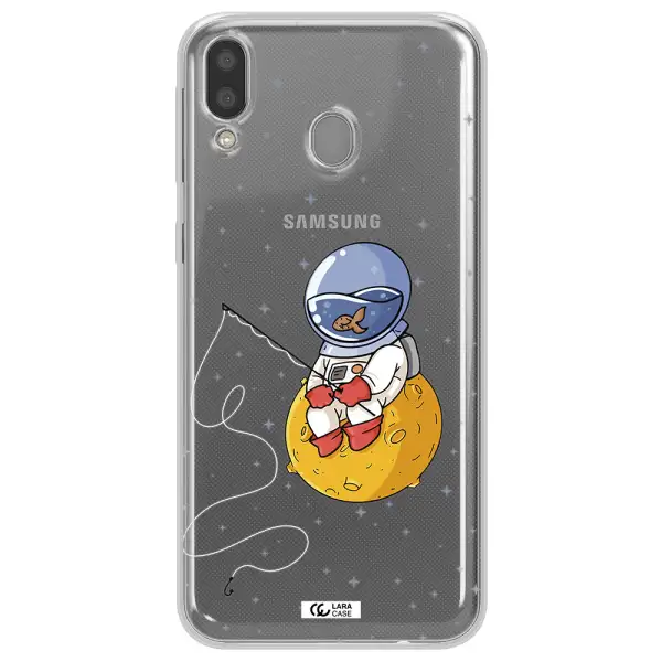 a cartoon of an astronaut sitting on a moon Samsung M20 Clear TPU Case