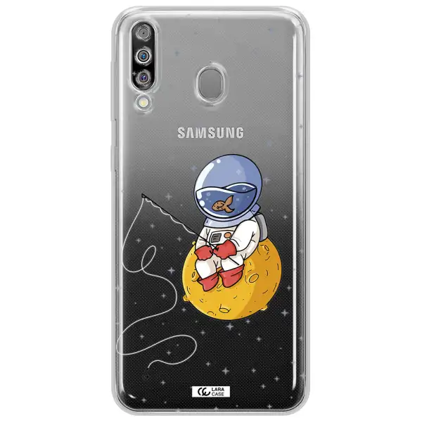 a cartoon of an astronaut sitting on a moon Samsung M30 Clear TPU Case