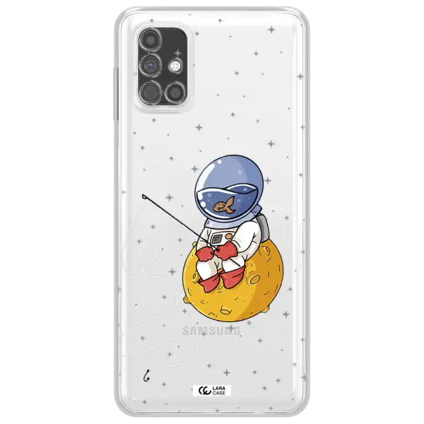 a cartoon of an astronaut sitting on a moon Samsung M51 Clear TPU Case