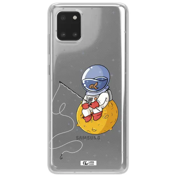 a cartoon of an astronaut sitting on a moon Samsung Note 10 Lite Clear TPU Case
