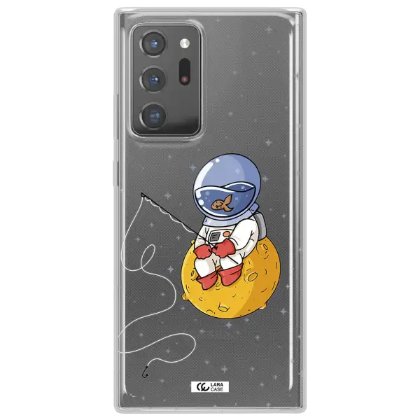 a cartoon of an astronaut sitting on a moon Samsung Note 20 Ultra Clear TPU Case