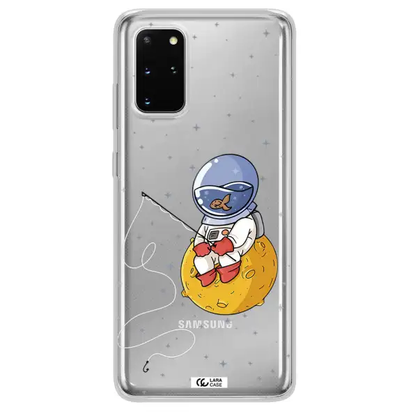 a cartoon of an astronaut sitting on a moon Samsung S 20 Plus Clear TPU Case