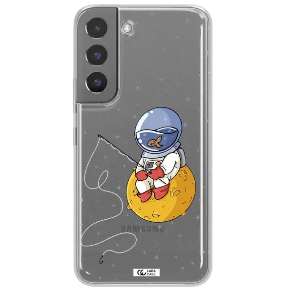 a cartoon of an astronaut sitting on a moon Samsung S 22 Clear TPU Case