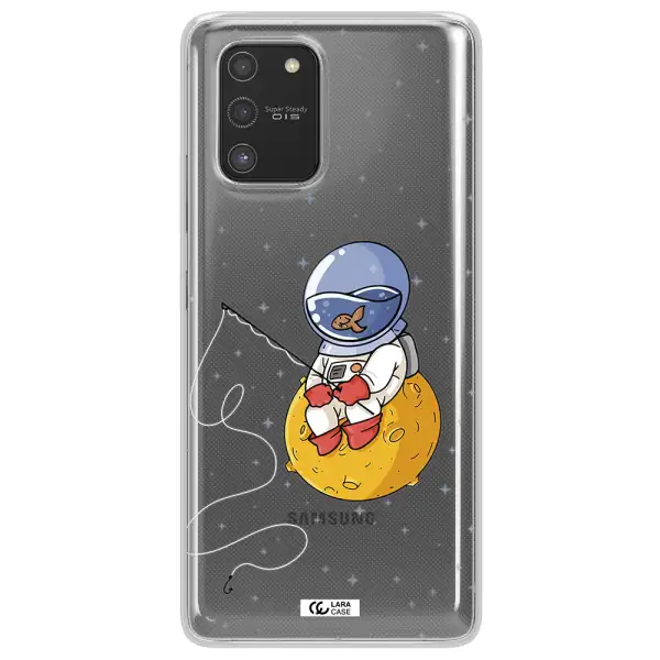 a cartoon of an astronaut sitting on a moon Samsung S10 Lite Clear TPU Case