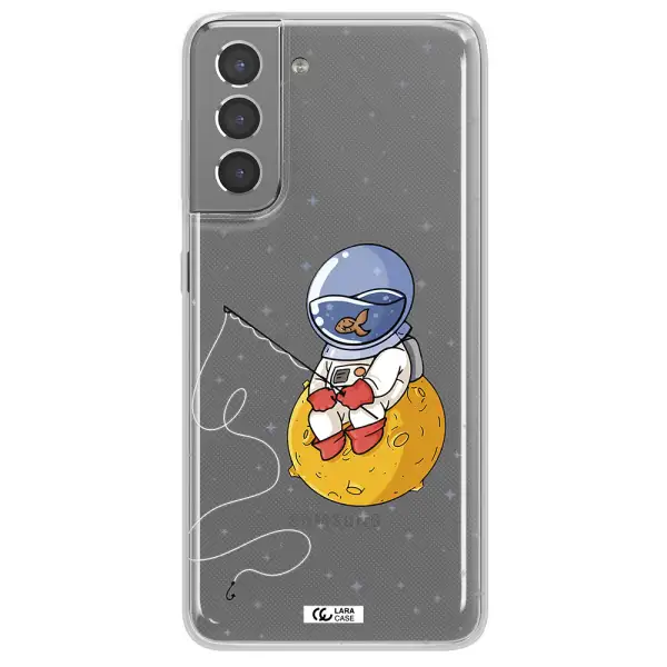 a cartoon of an astronaut sitting on a moon Samsung S21 Clear TPU Case
