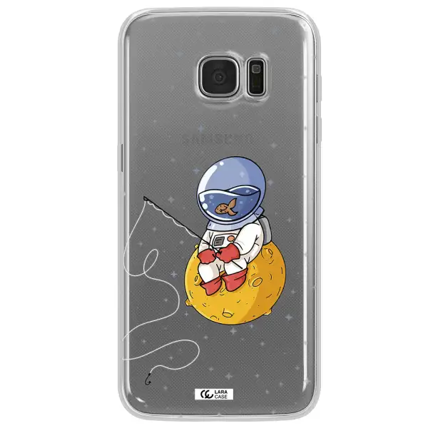 a cartoon of an astronaut sitting on a moon Samsung S7 Edge Clear TPU Case
