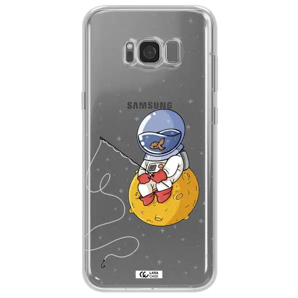 a cartoon of an astronaut sitting on a moon Samsung S8 Plus Clear TPU Case
