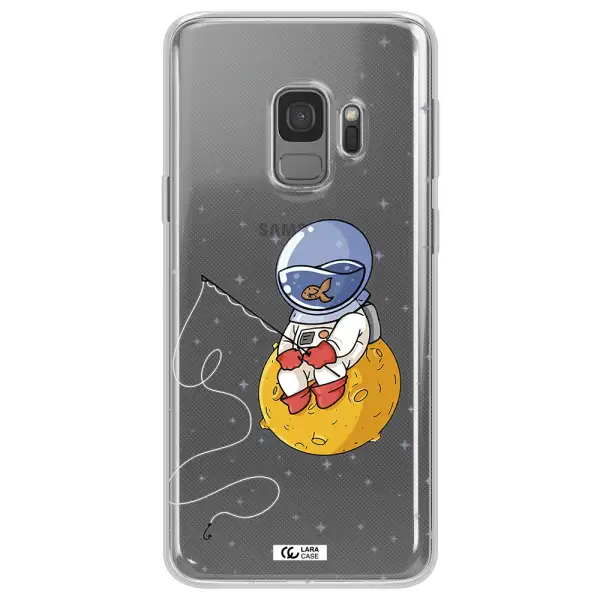 a cartoon of an astronaut sitting on a moon Samsung S9 Clear TPU Case