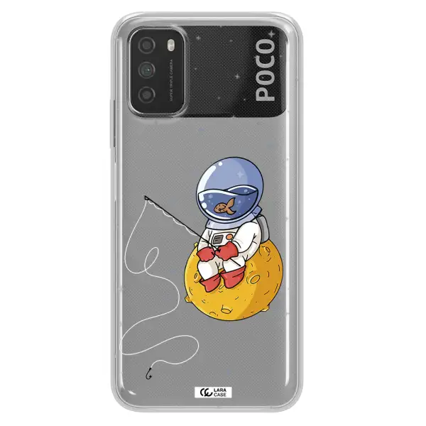 a cartoon of an astronaut sitting on a moon Xiaomi Poco M3 Clear TPU Case